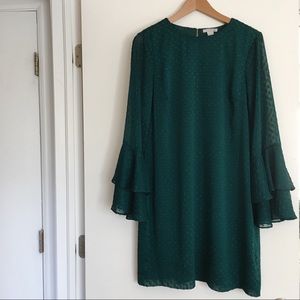 Emerald Green Bell-Sleeve Dress